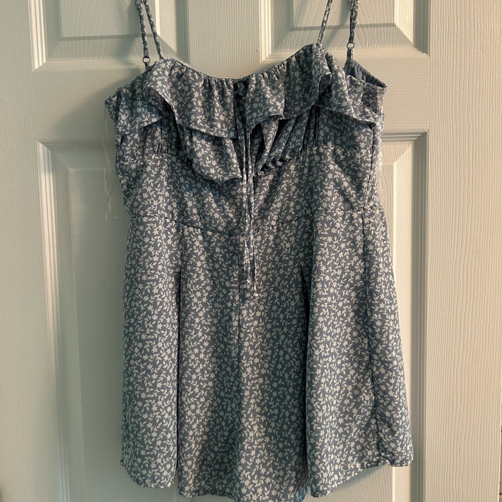 Blue and white romper